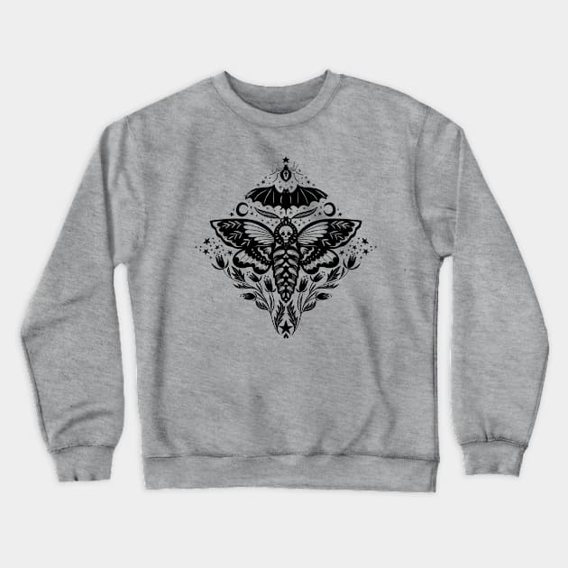 Skull Moth Damask Crewneck Sweatshirt by Rebelform